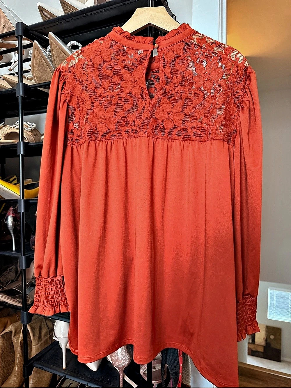 Cato Floral Lace Yoke Blouse in Orange Size 18/20W
